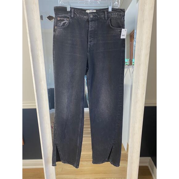 Free People black high waist wide leg slit jeans size 30 - Picture 6 of 11